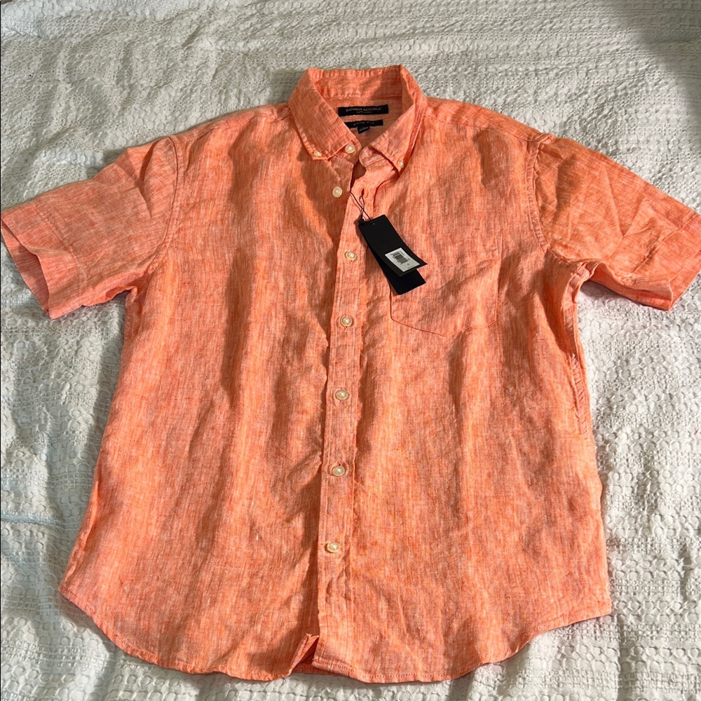 Banana Republic Coral Orange Short-Sleeve Button-Down Shirt
